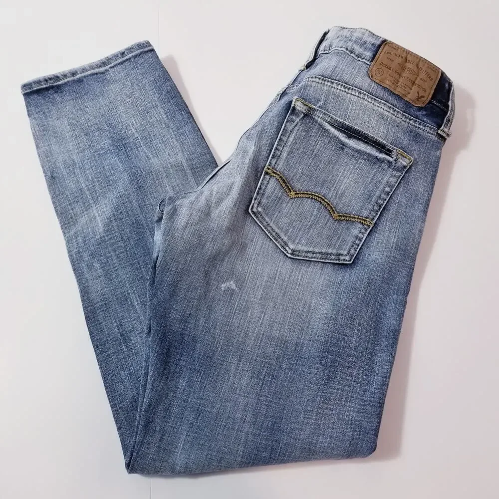 AEO American Eagle Jeans Men 30x30 FLEX 4 360 Light Wash Blue Denim